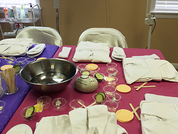 Spa party table prepared for guests